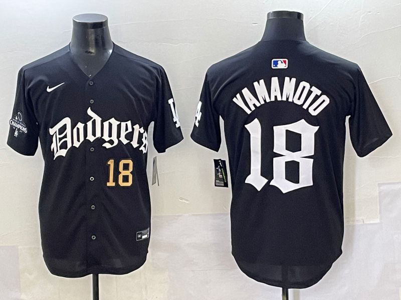Men 2025 Los Angeles Dodgers #18 Yamamoto Black Seventh generation Joint Name Nike MLB Jersey style 3->los angeles dodgers->MLB Jersey